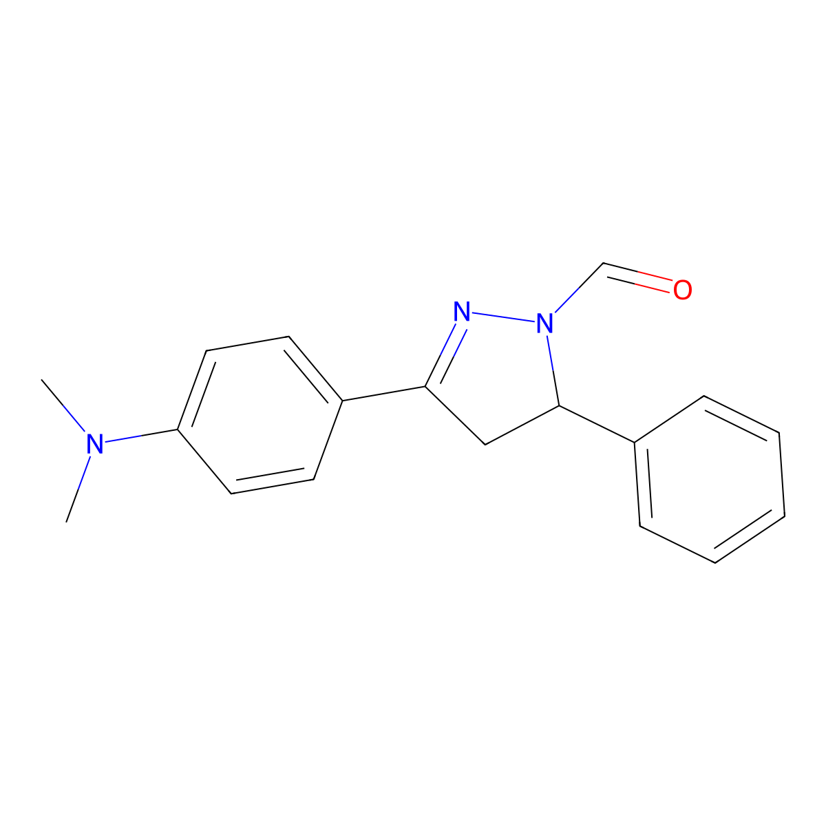 3-[4-(dimethylamino)phenyl]-5-phenyl-4,5-dihydro-1H-pyrazole-1-carbaldehyde molecular structure, CAS 5322-41-8