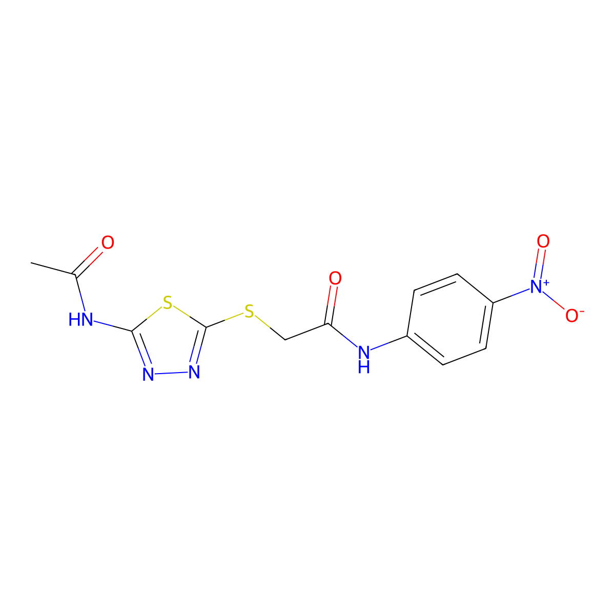 2-((5-acetamido-1,3,4-thiadiazol-2-yl)thio)-N-(4-nitrophenyl)acetamide molecular structure, CAS 532387-38-5