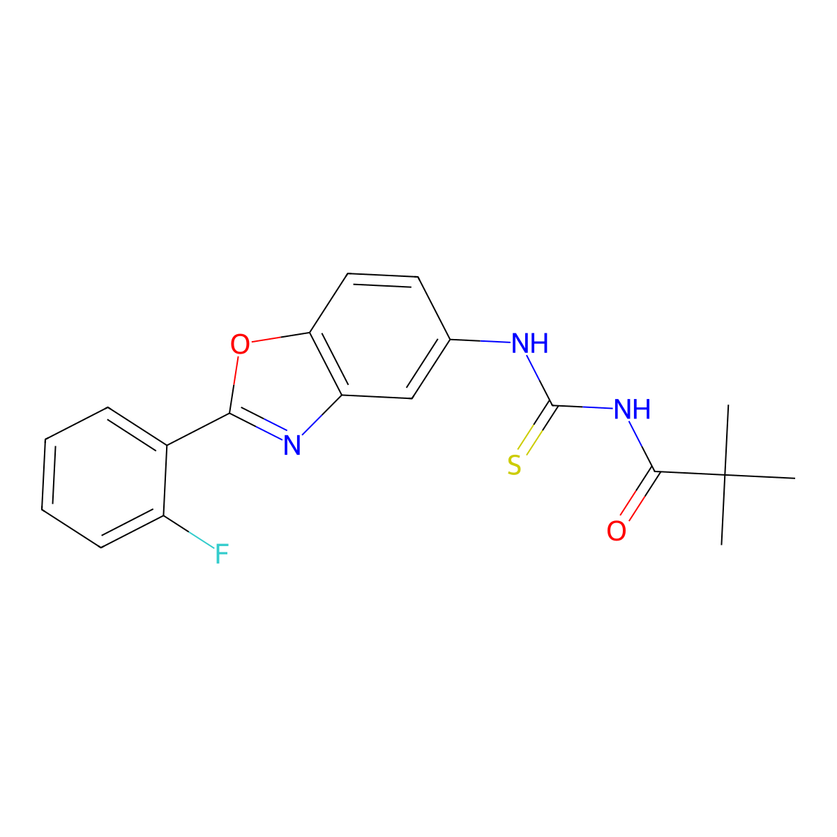 N-[[2-(2-fluorophenyl)-1,3-benzoxazol-5-yl]carbamothioyl]-2,2-dimethylpropanamide molecular structure, CAS 532387-78-3