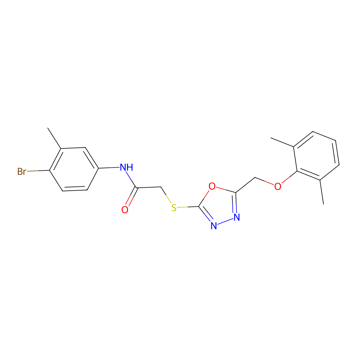 N-(4-bromo-3-methylphenyl)-2-({5-[(2,6-dimethylphenoxy)methyl]-1,3,4-oxadiazol-2-yl}sulfanyl)acetamide molecular structure, CAS 532388-04-8