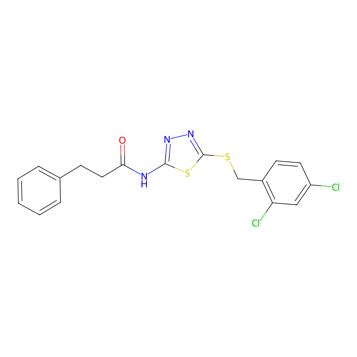N-(5-((2,4-dichlorobenzyl)thio)-1,3,4-thiadiazol-2-yl)-3-phenylpropanamide molecular structure, CAS 532388-65-1