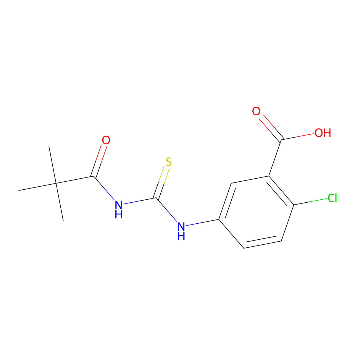 2-Chloro-5-({[(2,2-dimethylpropanoyl)amino]carbonothioyl}amino)benzoic acid molecular structure, CAS 532389-74-5
