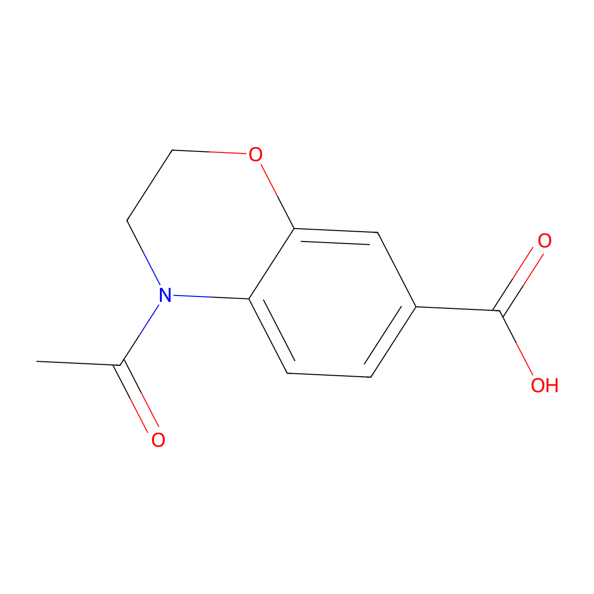 4-acetyl-3,4-dihydro-2H-1,4-benzoxazine-7-carboxylic acid molecular structure, CAS 532391-90-5