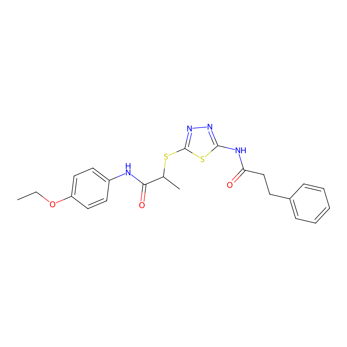N-(4-ethoxyphenyl)-2-[[5-(3-phenylpropanoylamino)-1,3,4-thiadiazol-2-yl]sulfanyl]propanamide molecular structure, CAS 532403-58-0
