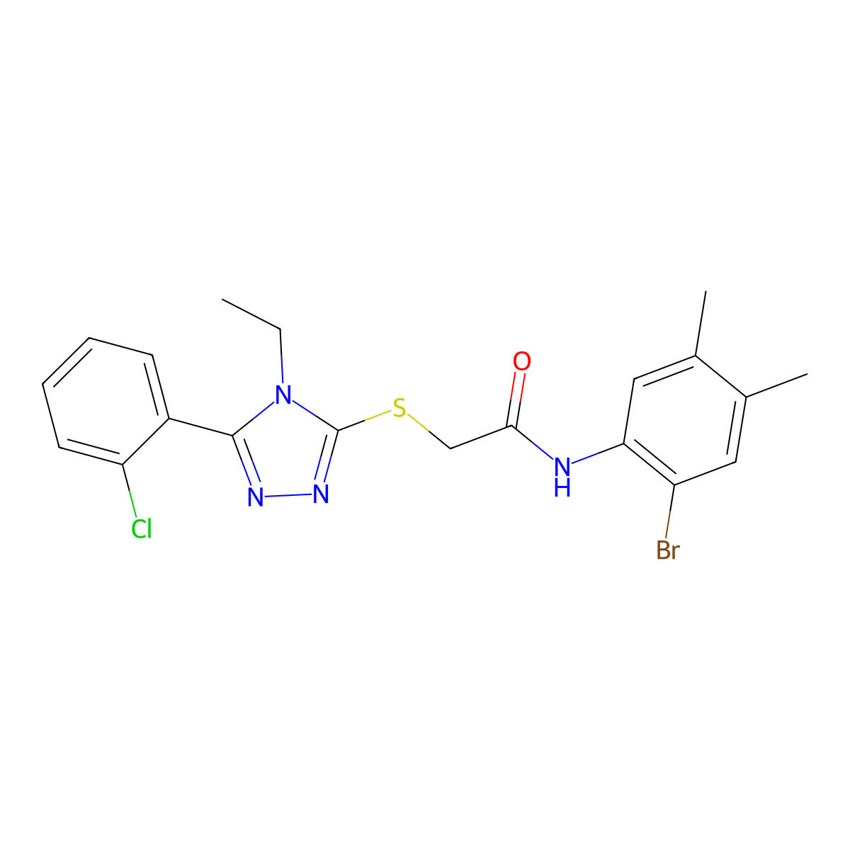 N-(2-bromo-4,5-dimethylphenyl)-2-{[5-(2-chlorophenyl)-4-ethyl-4H-1,2,4-triazol-3-yl]sulfanyl}acetamide molecular structure, CAS 532407-10-6