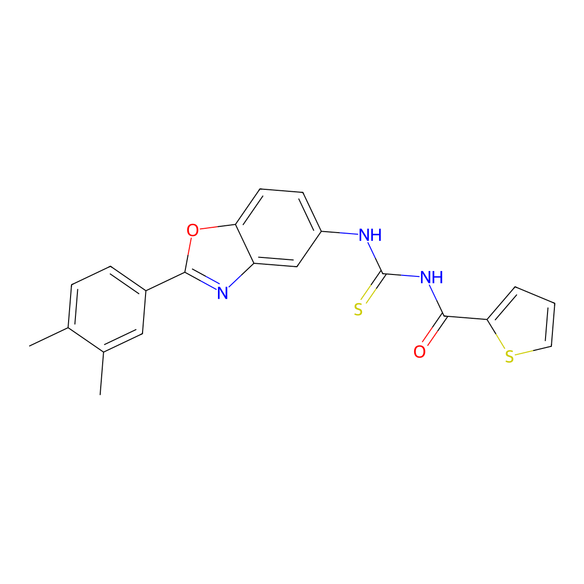 N-[[2-(3,4-dimethylphenyl)-1,3-benzoxazol-5-yl]carbamothioyl]thiophene-2-carboxamide molecular structure, CAS 532407-50-4