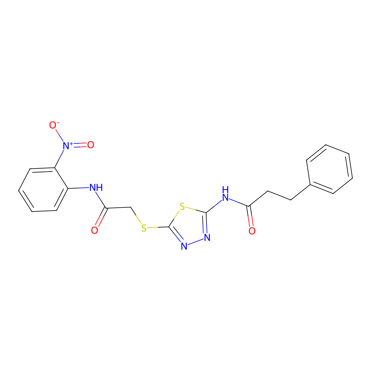 N-[5-[2-(2-nitroanilino)-2-oxoethyl]sulfanyl-1,3,4-thiadiazol-2-yl]-3-phenylpropanamide molecular structure, CAS 532407-72-0