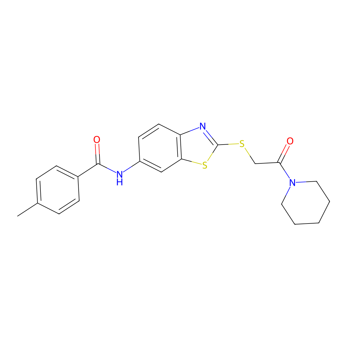 4-methyl-N-[2-(2-oxo-2-piperidin-1-ylethyl)sulfanyl-1,3-benzothiazol-6-yl]benzamide molecular structure, CAS 532408-42-7