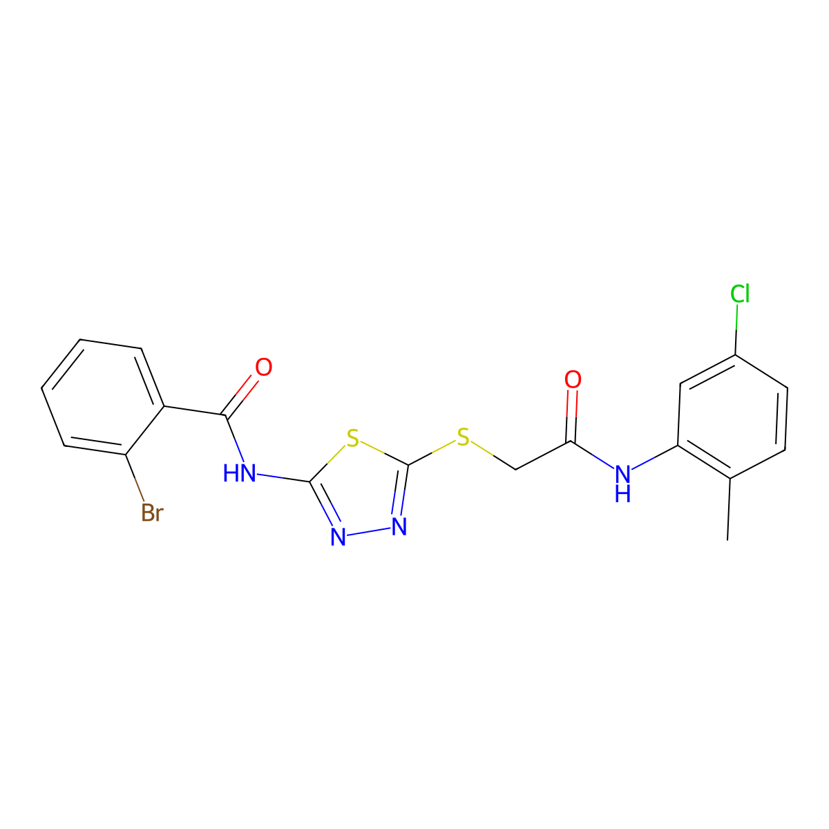 2-bromo-N-[5-[2-(5-chloro-2-methylanilino)-2-oxoethyl]sulfanyl-1,3,4-thiadiazol-2-yl]benzamide molecular structure, CAS 532408-99-4
