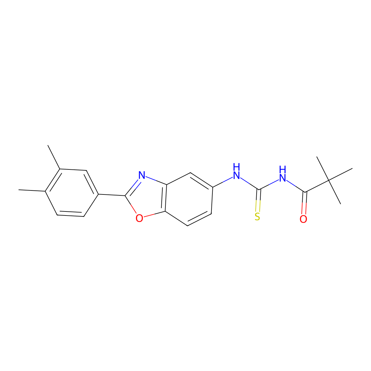 N-[[2-(3,4-dimethylphenyl)-1,3-benzoxazol-5-yl]carbamothioyl]-2,2-dimethylpropanamide molecular structure, CAS 532409-63-5