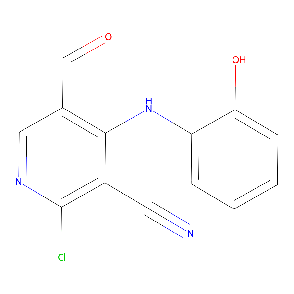 2-Chloro-5-formyl-4-((2-hydroxyphenyl)amino)nicotinonitrile molecular structure, CAS 532412-96-7