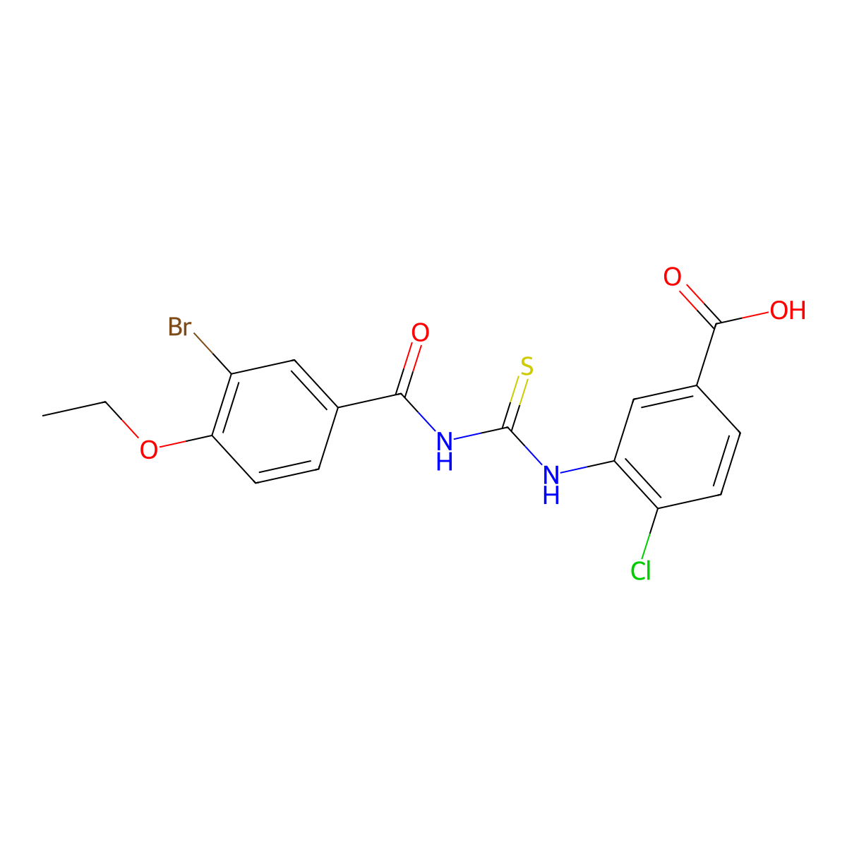 3-({[(3-Bromo-4-ethoxyphenyl)carbonyl]carbamothioyl}amino)-4-chlorobenzoic acid molecular structure, CAS 532414-73-6