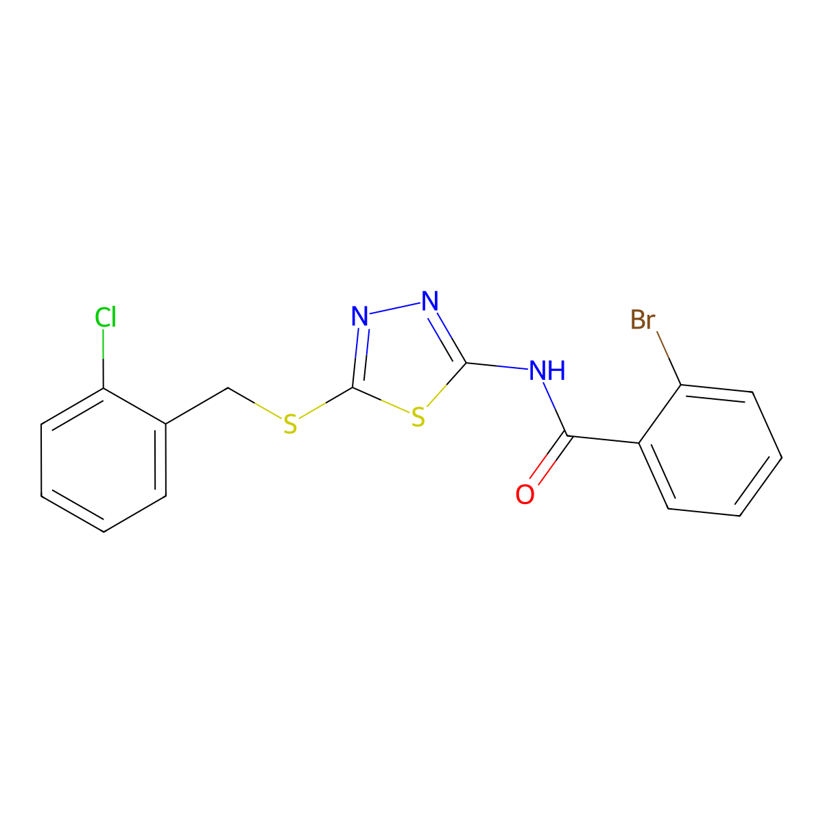 2-bromo-N-[5-[(2-chlorophenyl)methylsulfanyl]-1,3,4-thiadiazol-2-yl]benzamide molecular structure, CAS 532415-10-4