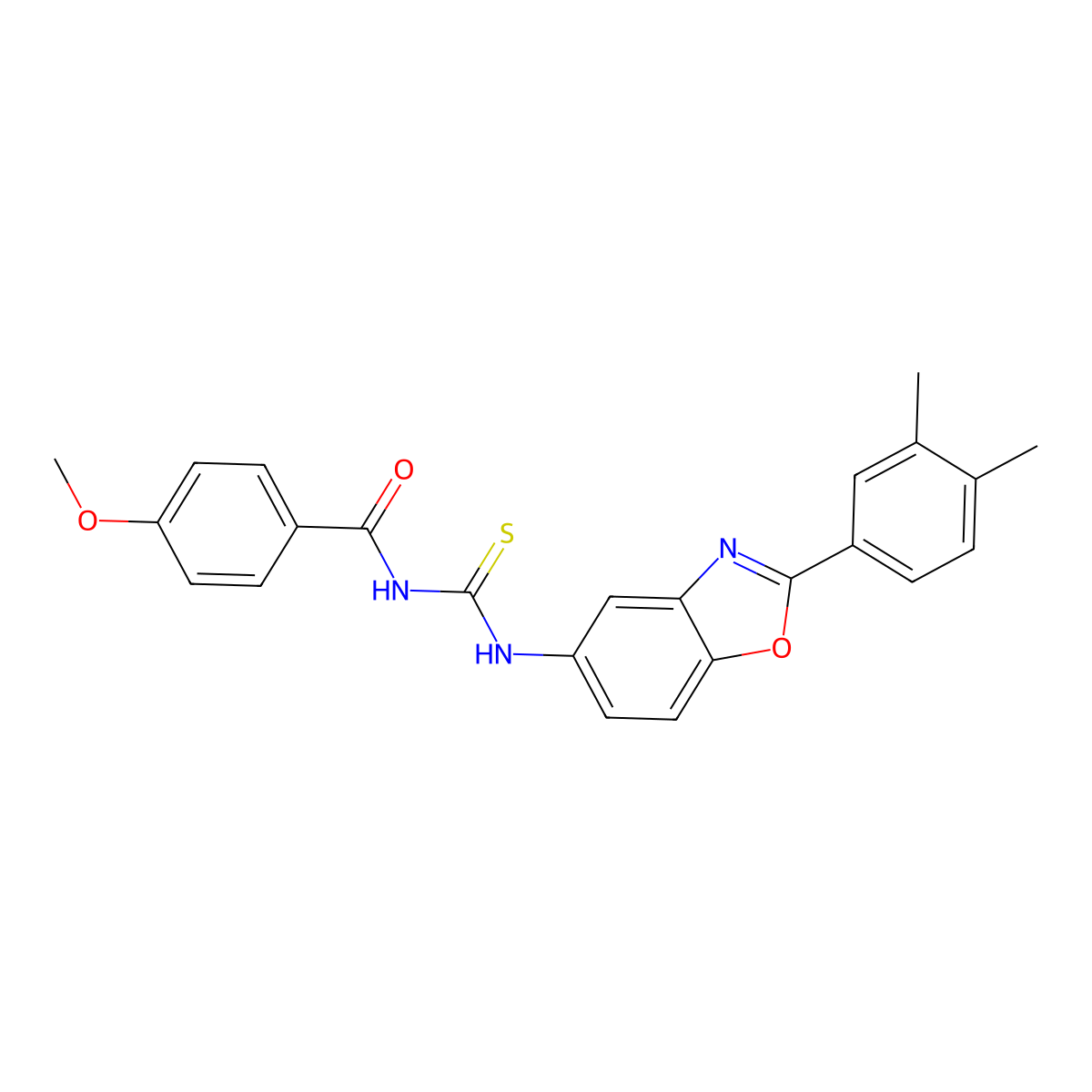 N-[[2-(3,4-dimethylphenyl)-1,3-benzoxazol-5-yl]carbamothioyl]-4-methoxybenzamide molecular structure, CAS 532416-01-6