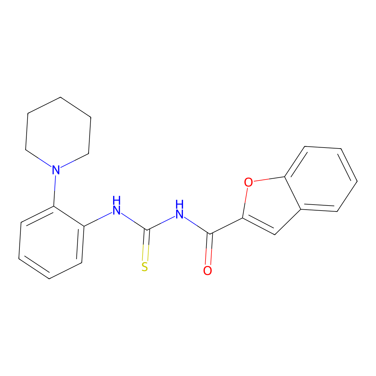 N-[(2-piperidin-1-ylphenyl)carbamothioyl]-1-benzofuran-2-carboxamide molecular structure, CAS 532416-39-0