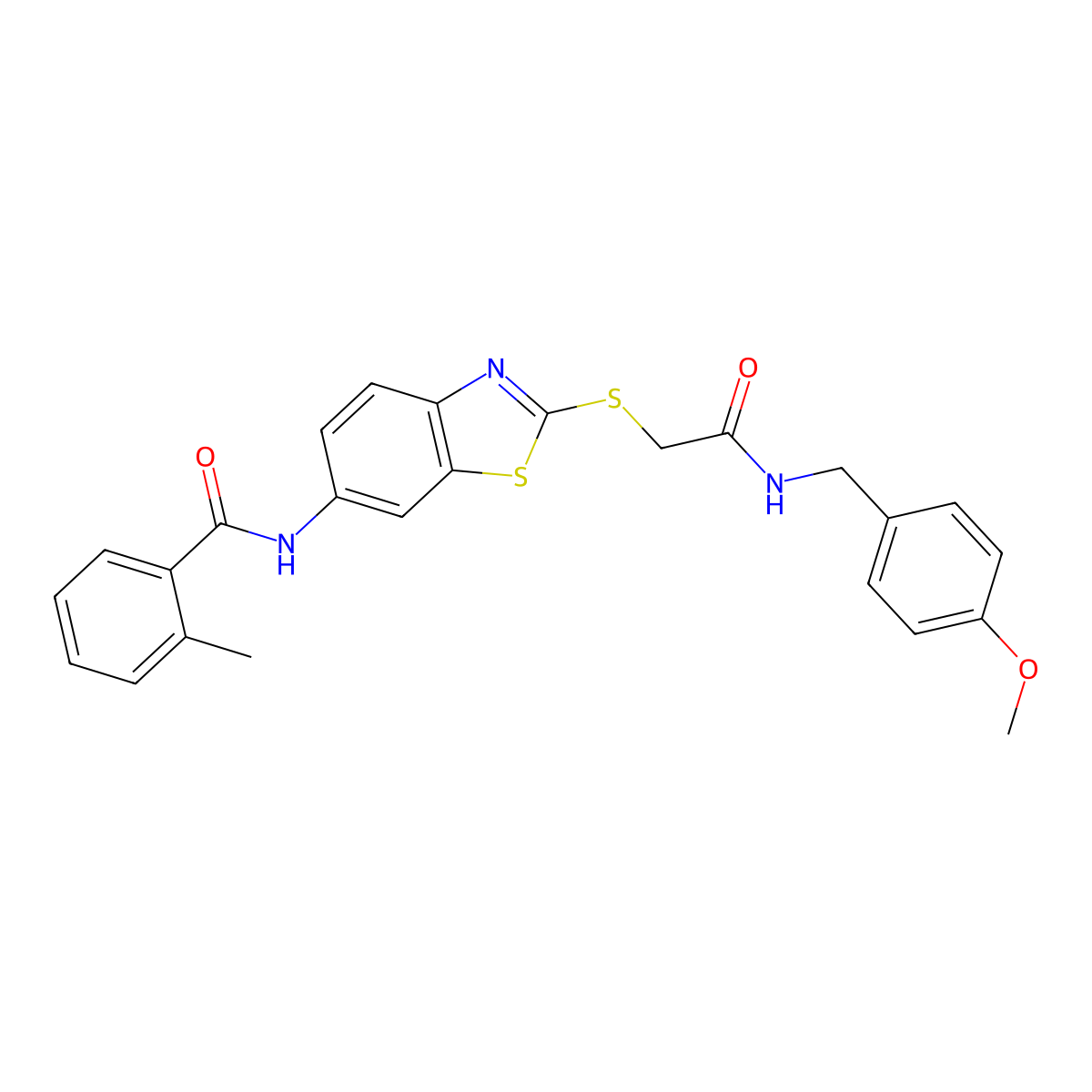 N-[2-[2-[(4-methoxyphenyl)methylamino]-2-oxoethyl]sulfanyl-1,3-benzothiazol-6-yl]-2-methylbenzamide molecular structure, CAS 532417-44-0