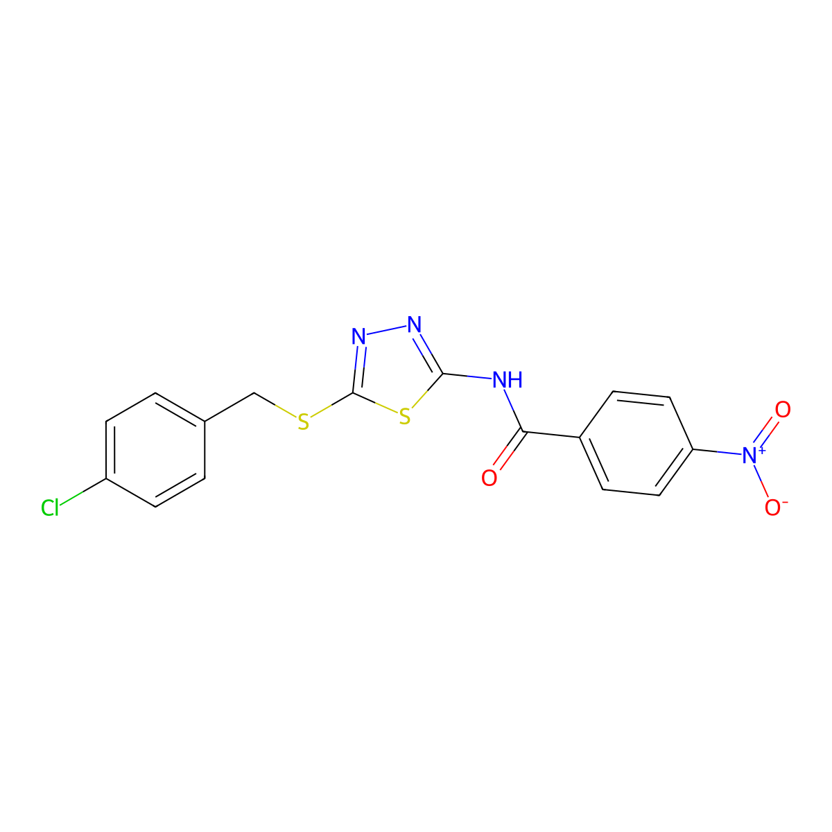 N-(5-((4-chlorobenzyl)thio)-1,3,4-thiadiazol-2-yl)-4-nitrobenzamide molecular structure, CAS 532418-28-3