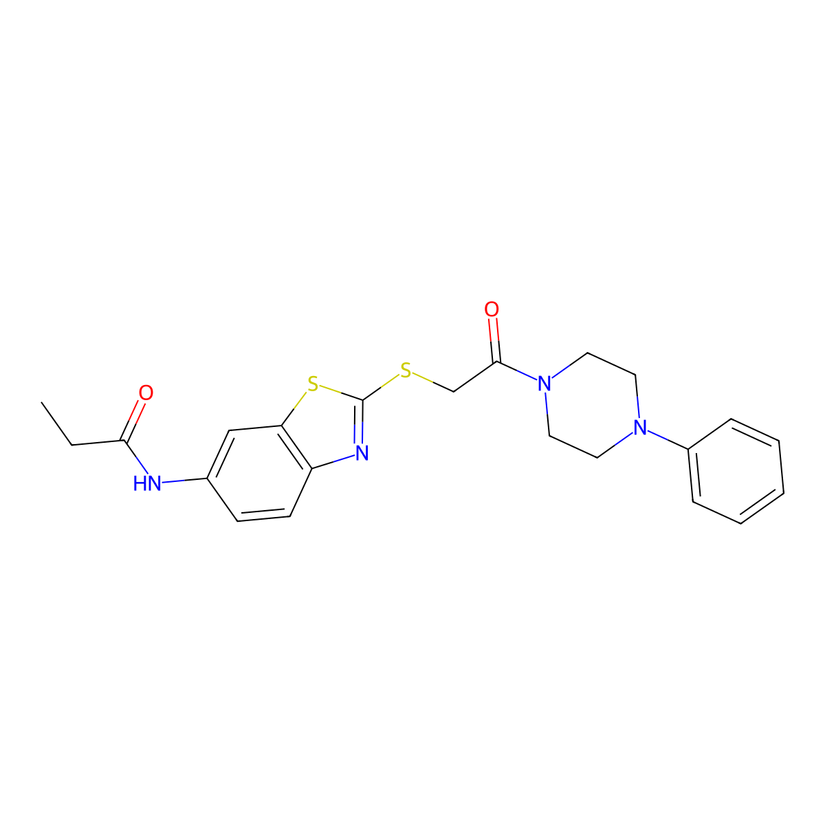 N-[2-[2-oxo-2-(4-phenylpiperazin-1-yl)ethyl]sulfanyl-1,3-benzothiazol-6-yl]propanamide molecular structure, CAS 532421-67-3