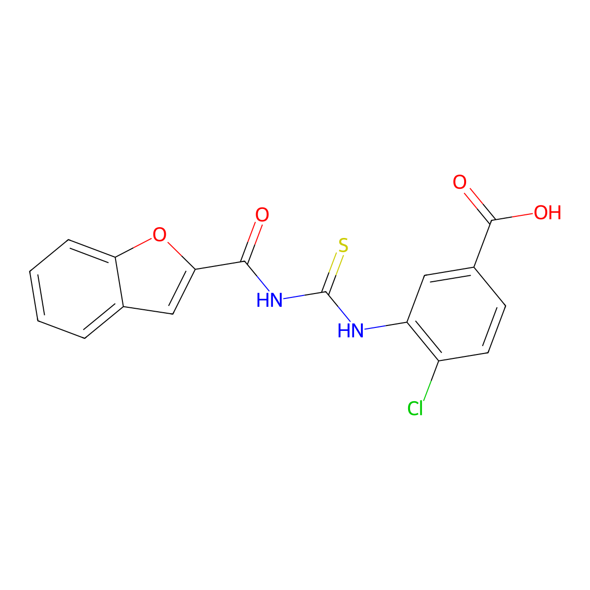 3-{[(1-Benzofuran-2-ylcarbonyl)carbamothioyl]amino}-4-chlorobenzoic acid molecular structure, CAS 532429-66-6