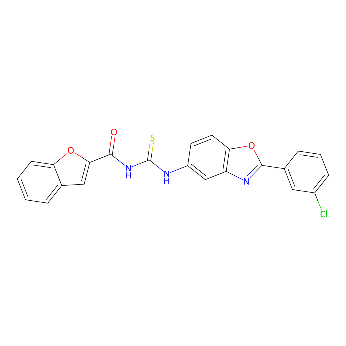 N-[[2-(3-chlorophenyl)-1,3-benzoxazol-5-yl]carbamothioyl]-1-benzofuran-2-carboxamide molecular structure, CAS 532432-30-7