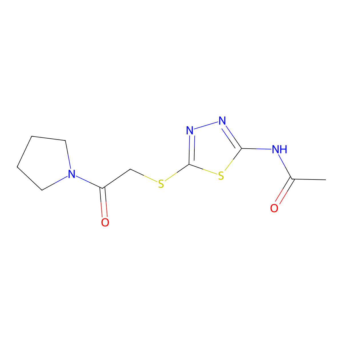 N-[5-(2-oxo-2-pyrrolidin-1-ylethyl)sulfanyl-1,3,4-thiadiazol-2-yl]acetamide molecular structure, CAS 532432-93-2