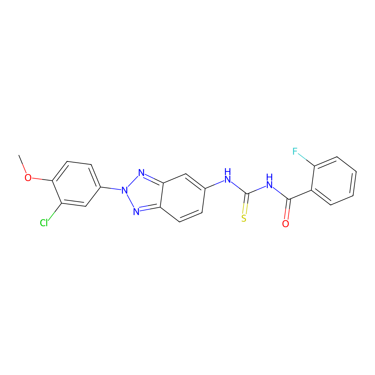 N-[[2-(3-chloro-4-methoxyphenyl)benzotriazol-5-yl]carbamothioyl]-2-fluorobenzamide molecular structure, CAS 532433-51-5