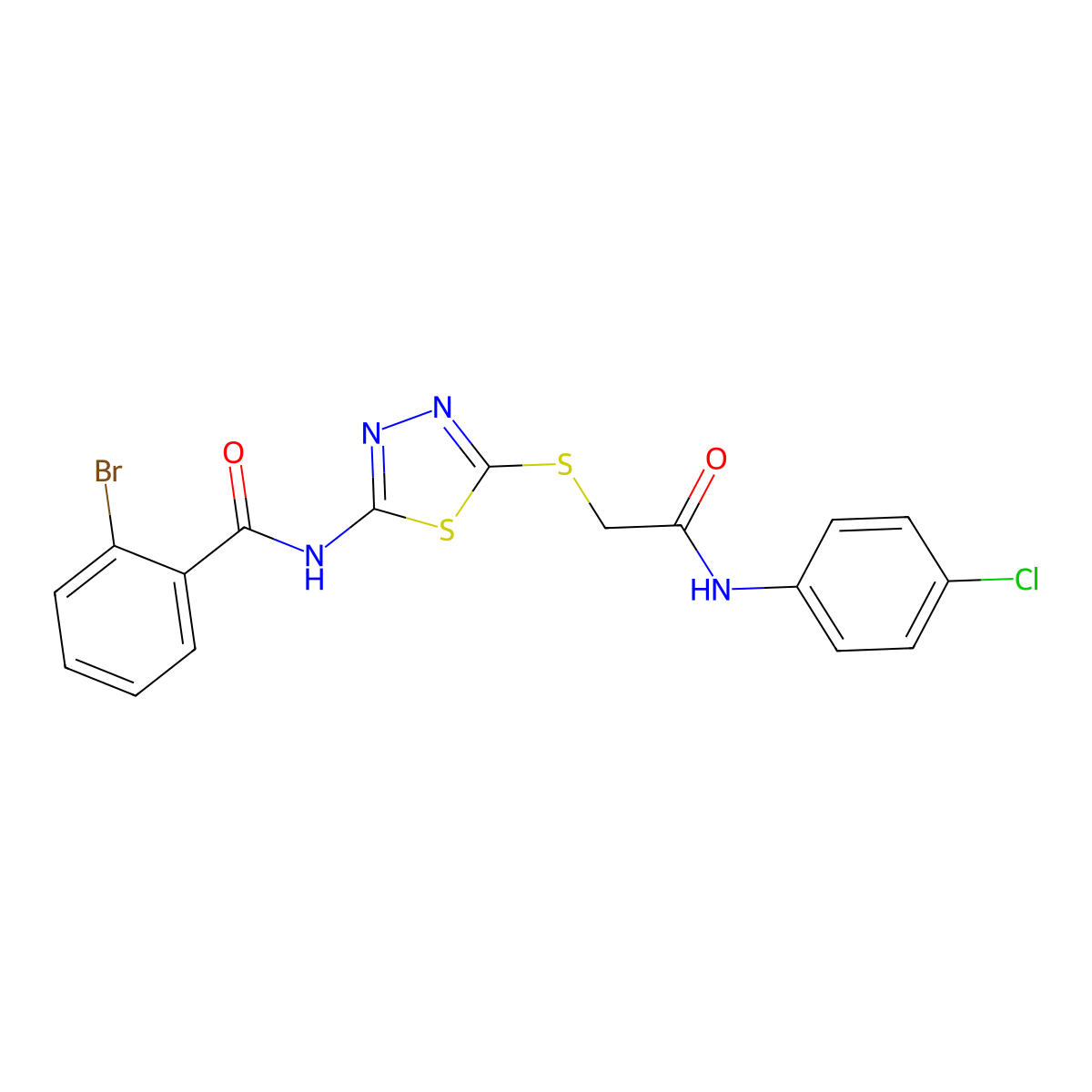 2-bromo-N-(5-((2-((4-chlorophenyl)amino)-2-oxoethyl)thio)-1,3,4-thiadiazol-2-yl)benzamide molecular structure, CAS 532433-52-6