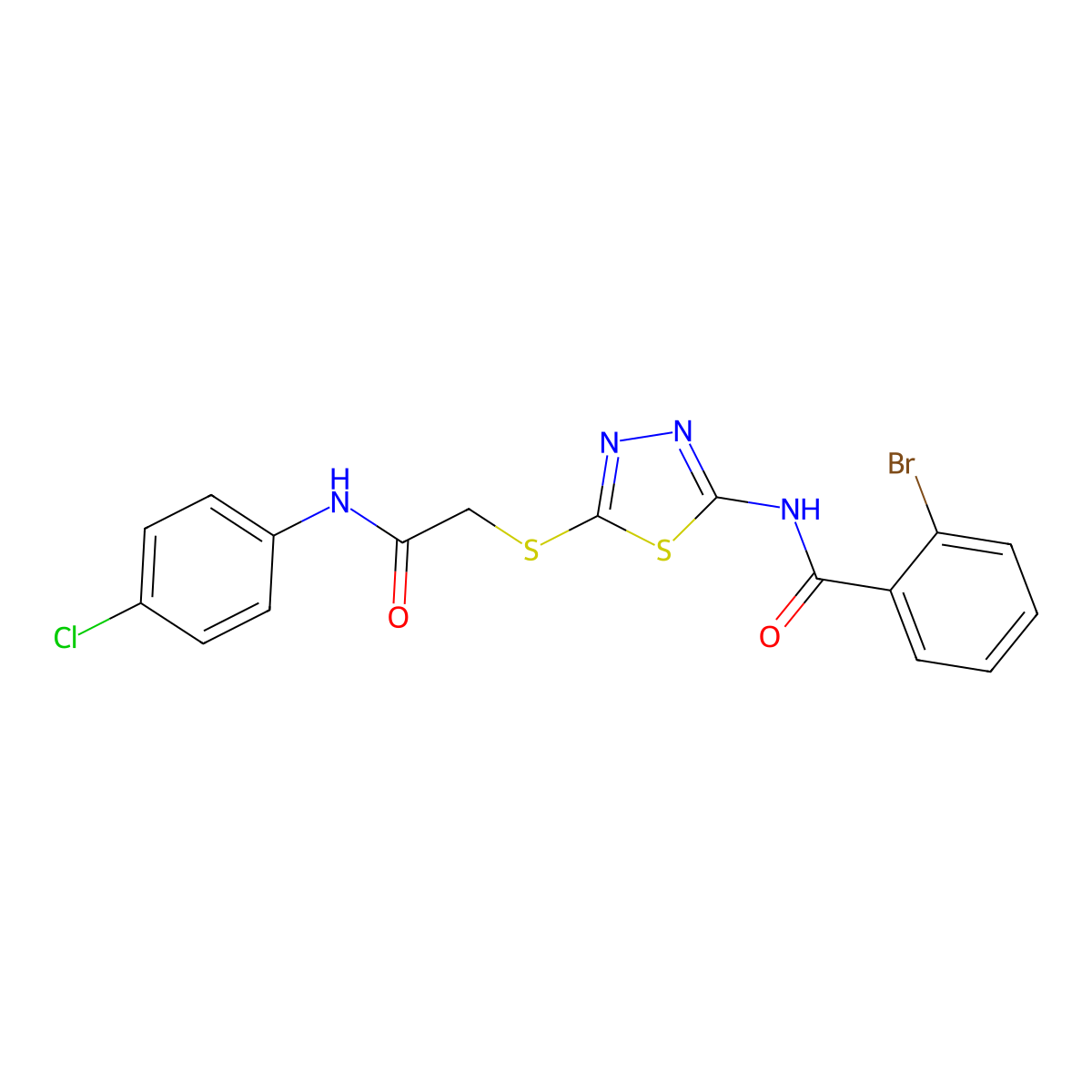 2-bromo-N-(5-((2-((4-chlorophenyl)amino)-2-oxoethyl)thio)-1,3,4-thiadiazol-2-yl)benzamide molecular structure, CAS 532433-52-6