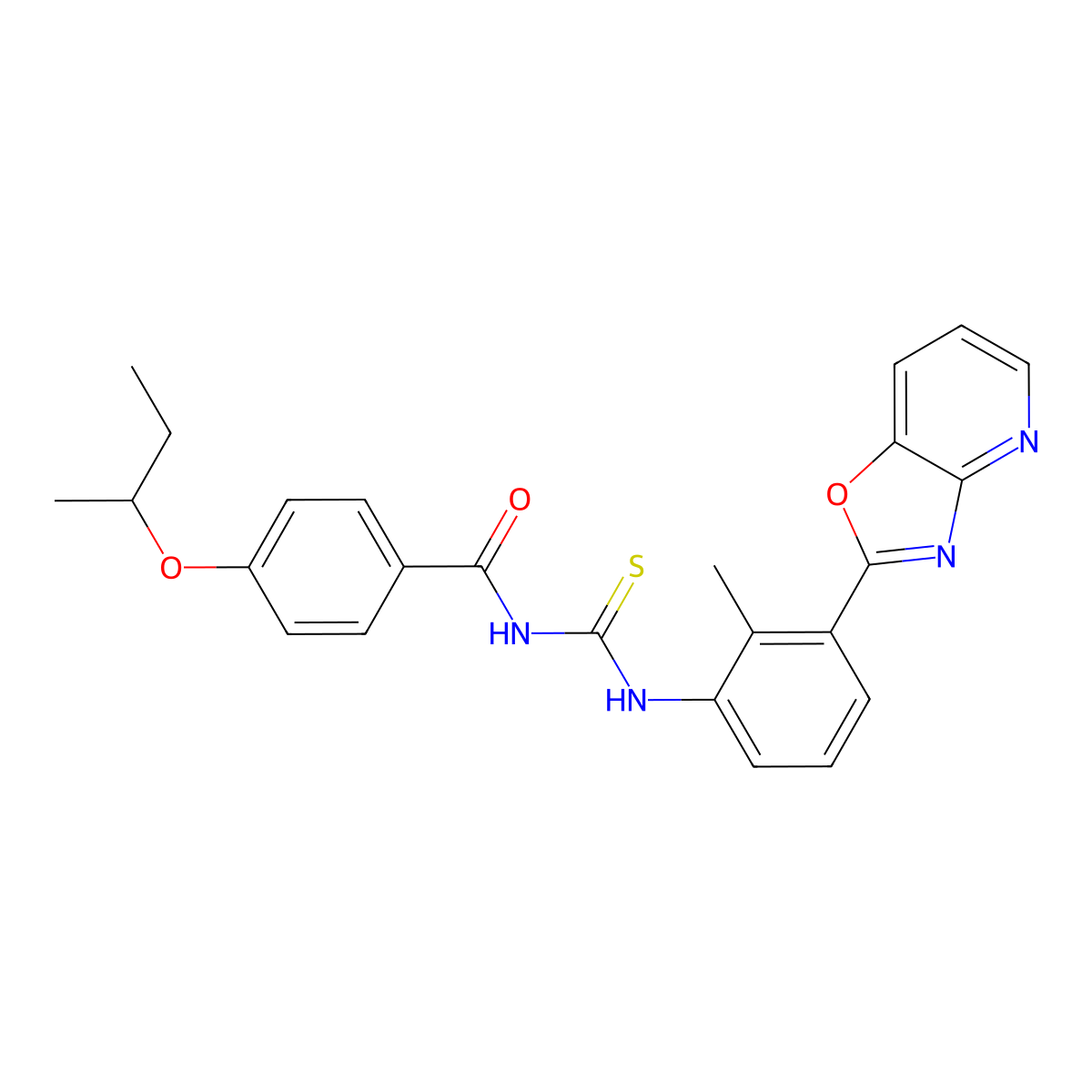 4-butan-2-yloxy-N-[[2-methyl-3-([1,3]oxazolo[4,5-b]pyridin-2-yl)phenyl]carbamothioyl]benzamide molecular structure, CAS 532433-54-8