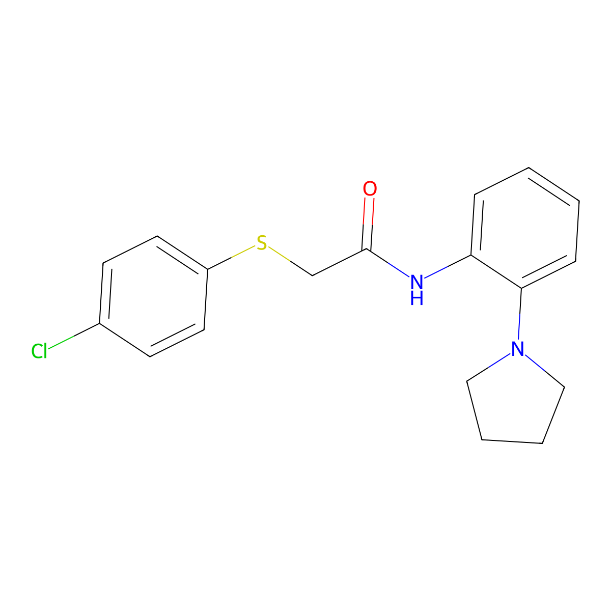 2-(4-chlorophenyl)sulfanyl-N-(2-pyrrolidin-1-ylphenyl)acetamide molecular structure, CAS 532434-28-9