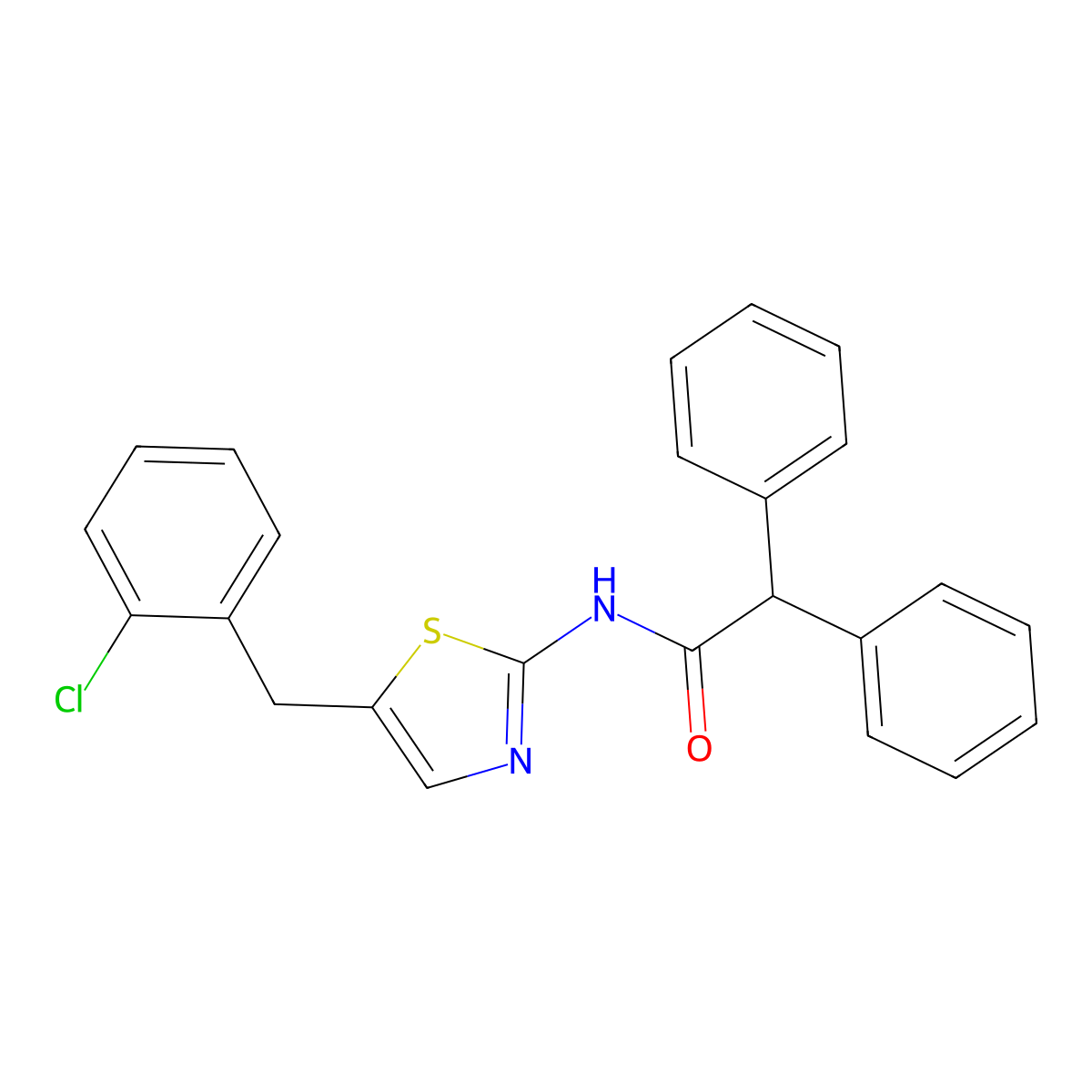 N-[5-(2-Chloro-benzyl)-thiazol-2-yl]-2,2-diphenyl-acetamide molecular structure, CAS 5325-06-4
