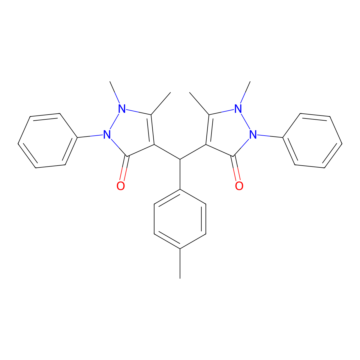 4,4'-[(4-methylphenyl)methylene]bis(1,5-dimethyl-2-phenyl-1,2-dihydro-3H-pyrazol-3-one) molecular structure, CAS 5326-65-8