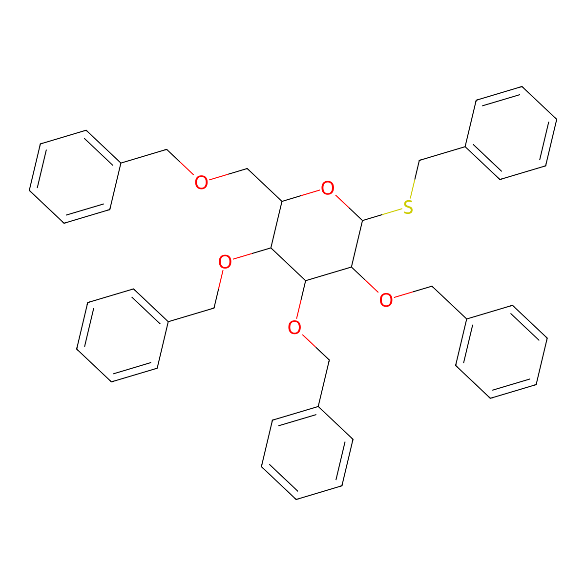 (2R,3R,4S,5R,6S)-3,4,5-Tris(benzyloxy)-2-((benzyloxy)methyl)-6-(benzylthio)tetrahydro-2H-pyran molecular structure, CAS 53269-95-7