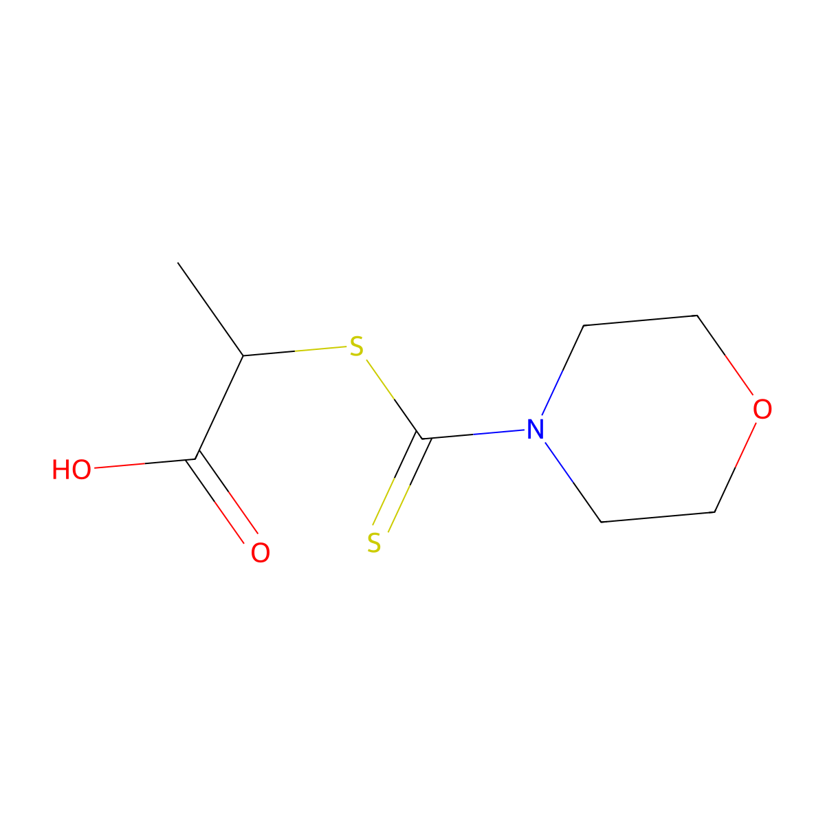 Propanoic acid, 2-[(4-morpholinylthioxomethyl)thio]- molecular structure, CAS 53278-45-8