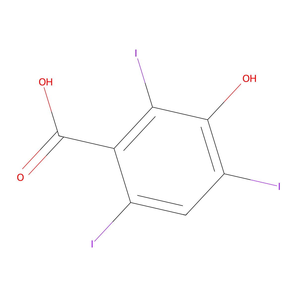 3-Hydroxy-2,4,6-triiodobenzoic acid molecular structure, CAS 53279-72-4