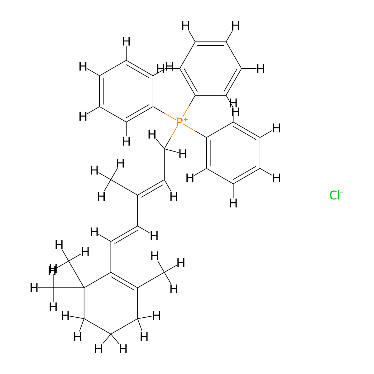 (E,E)-(3-Methyl-5-(2,6,6-trimethyl-1-cyclohexen-1-yl)penta-2,4-dienyl)triphenylphosphonium chloride molecular structure, CAS 53282-28-3