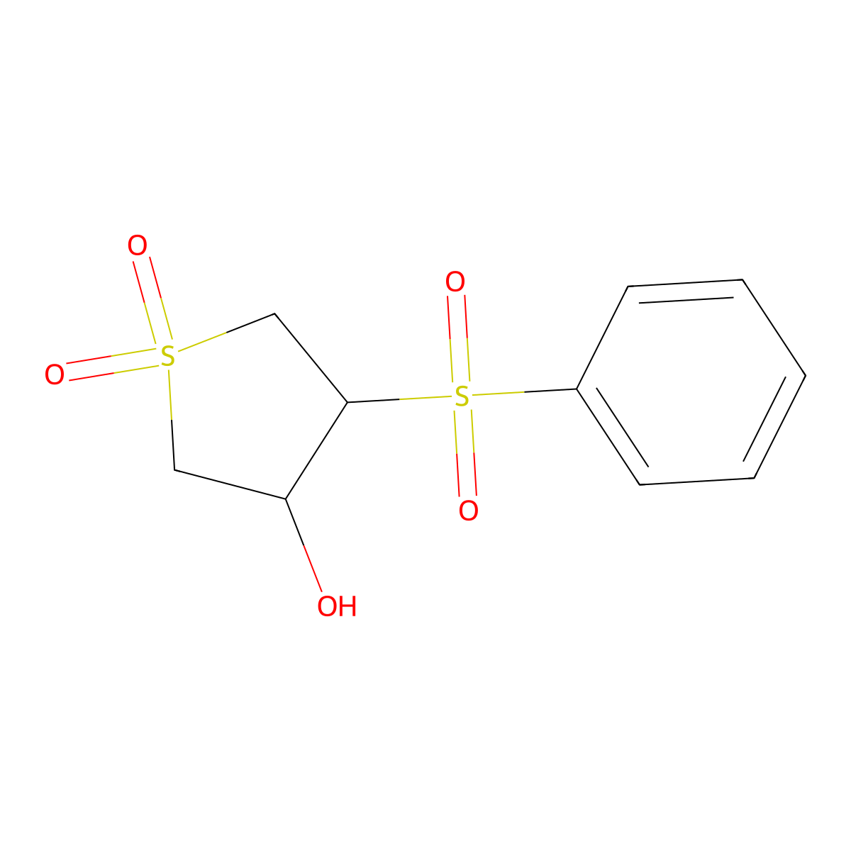 Thiophene-3-ol, tetrahydro-4-(phenylsulfonyl)-, 1,1-dioxide molecular structure, CAS 53287-34-6