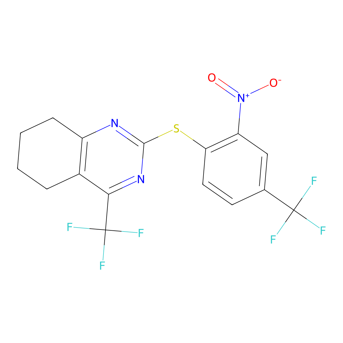 2-[2-Nitro-4-(trifluoromethyl)phenyl]sulfanyl-4-(trifluoromethyl)-5,6,7,8-tetrahydroquinazoline molecular structure, CAS 5329-11-3