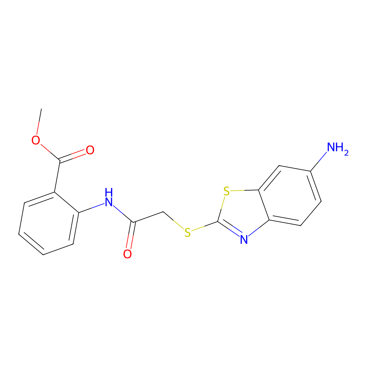 Methyl 2-[[2-[(6-amino-1,3-benzothiazol-2-yl)sulfanyl]acetyl]amino]benzoate molecular structure, CAS 532936-55-3