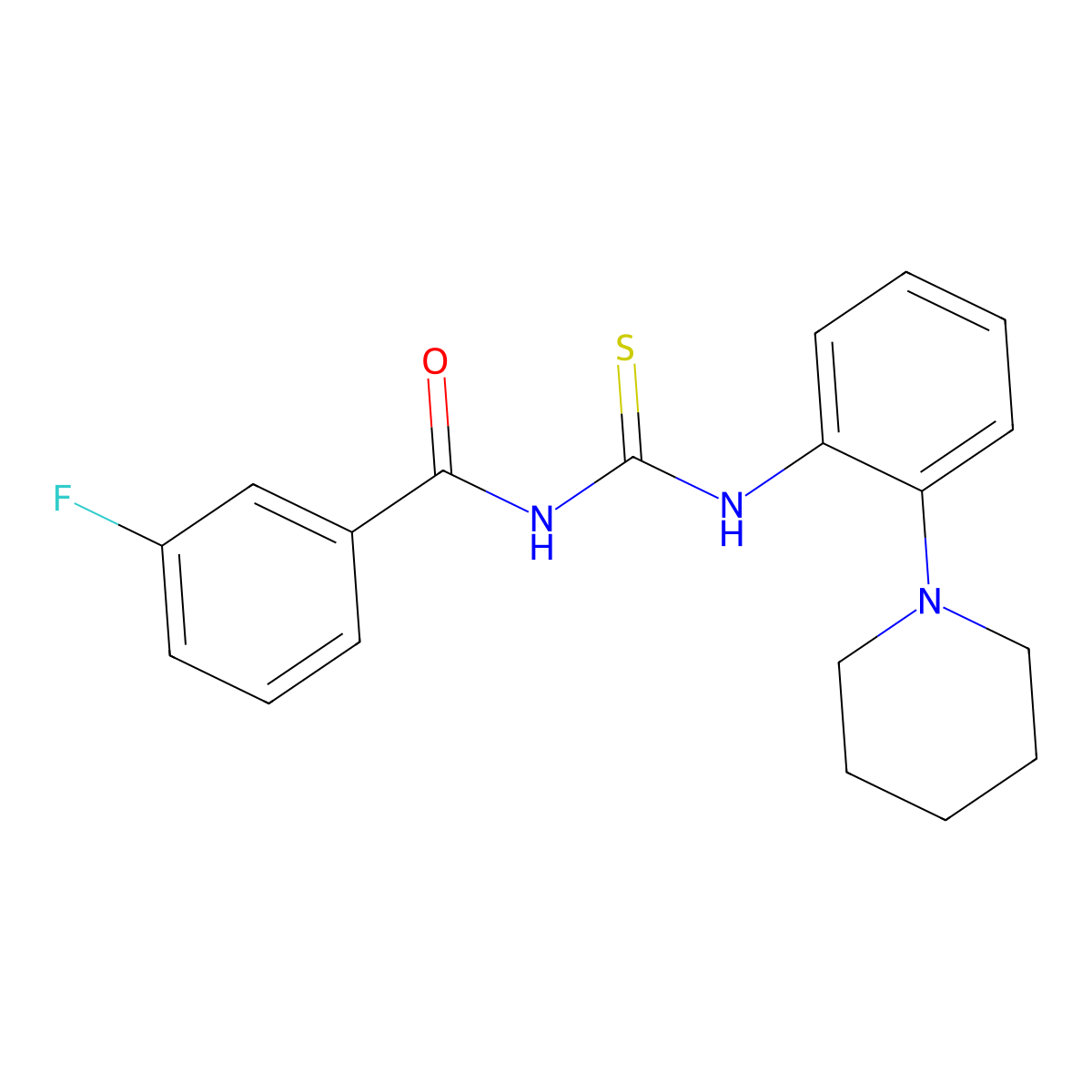 3-fluoro-N-[(2-piperidin-1-ylphenyl)carbamothioyl]benzamide molecular structure, CAS 532937-31-8
