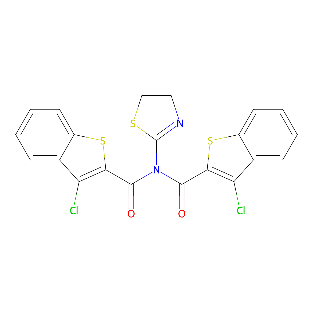 3-chloro-N-(3-chloro-1-benzothiophene-2-carbonyl)-N-(4,5-dihydro-1,3-thiazol-2-yl)-1-benzothiophene-2-carboxamide molecular structure, CAS 532938-33-3
