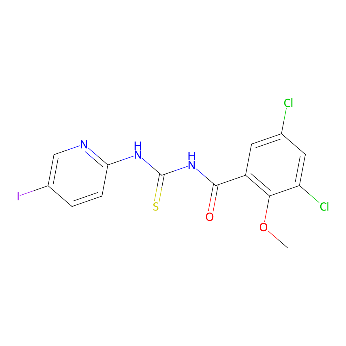 3,5-dichloro-N-[(5-iodopyridin-2-yl)carbamothioyl]-2-methoxybenzamide molecular structure, CAS 532938-36-6