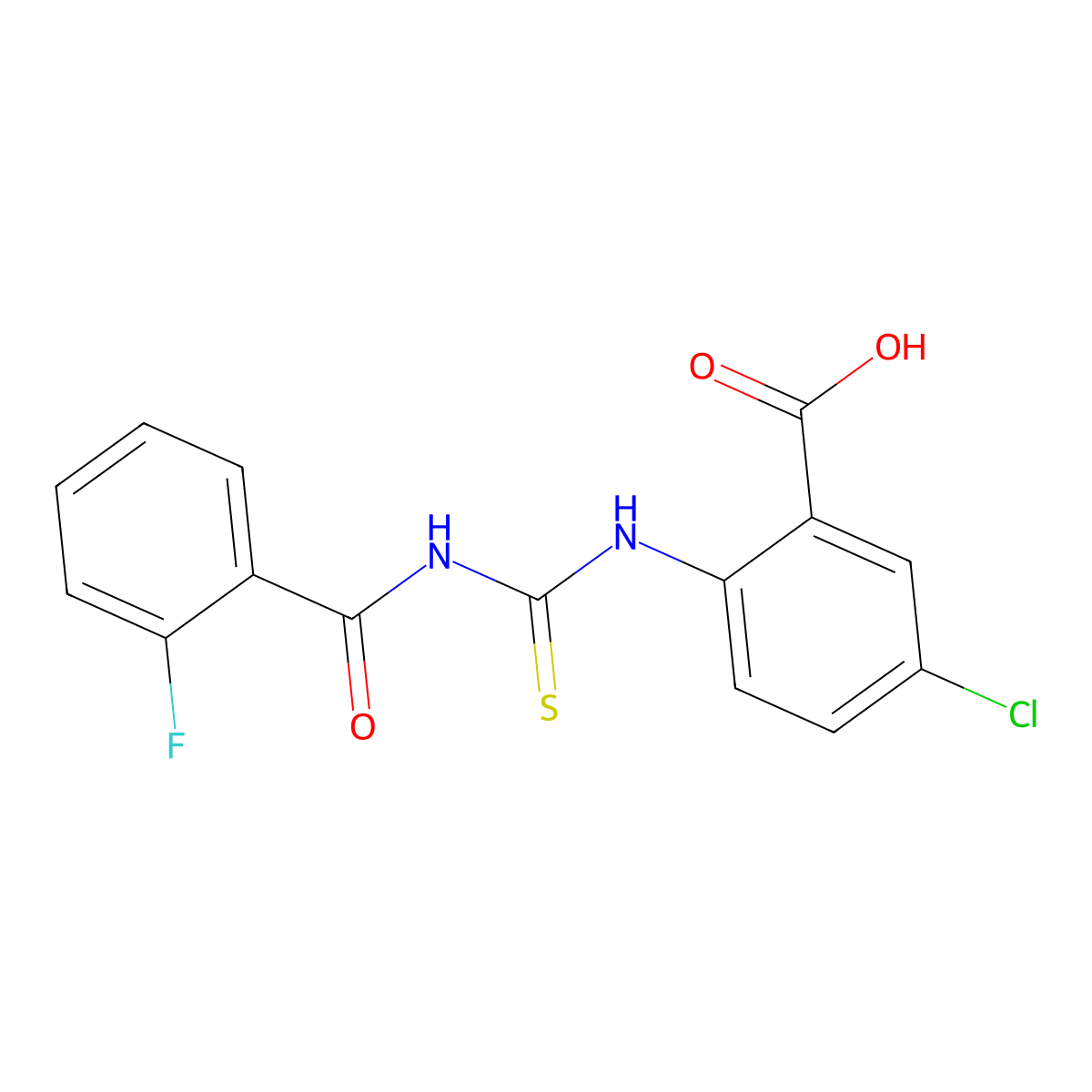 5-Chloro-2-({[(2-fluorophenyl)carbonyl]carbamothioyl}amino)benzoic acid molecular structure, CAS 532938-57-1