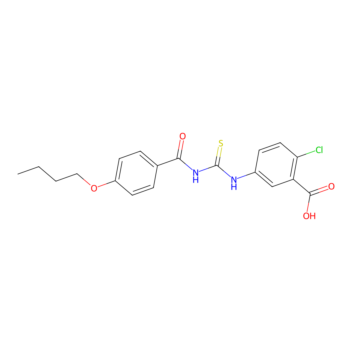5-[(4-Butoxybenzoyl)carbamothioylamino]-2-chlorobenzoic acid molecular structure, CAS 532939-36-9