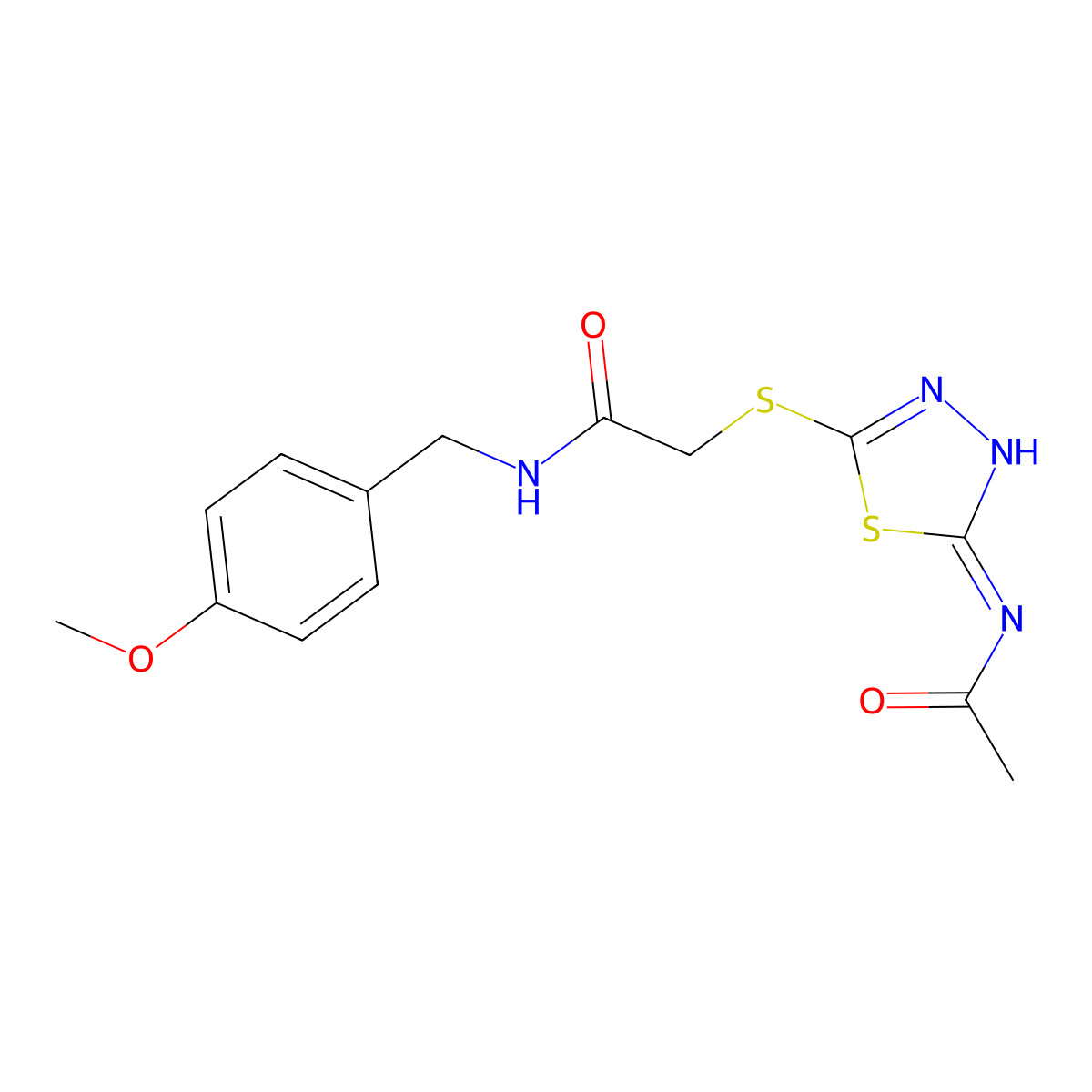2-[(5-acetamido-1,3,4-thiadiazol-2-yl)sulfanyl]-N-[(4-methoxyphenyl)methyl]acetamide molecular structure, CAS 532939-64-3