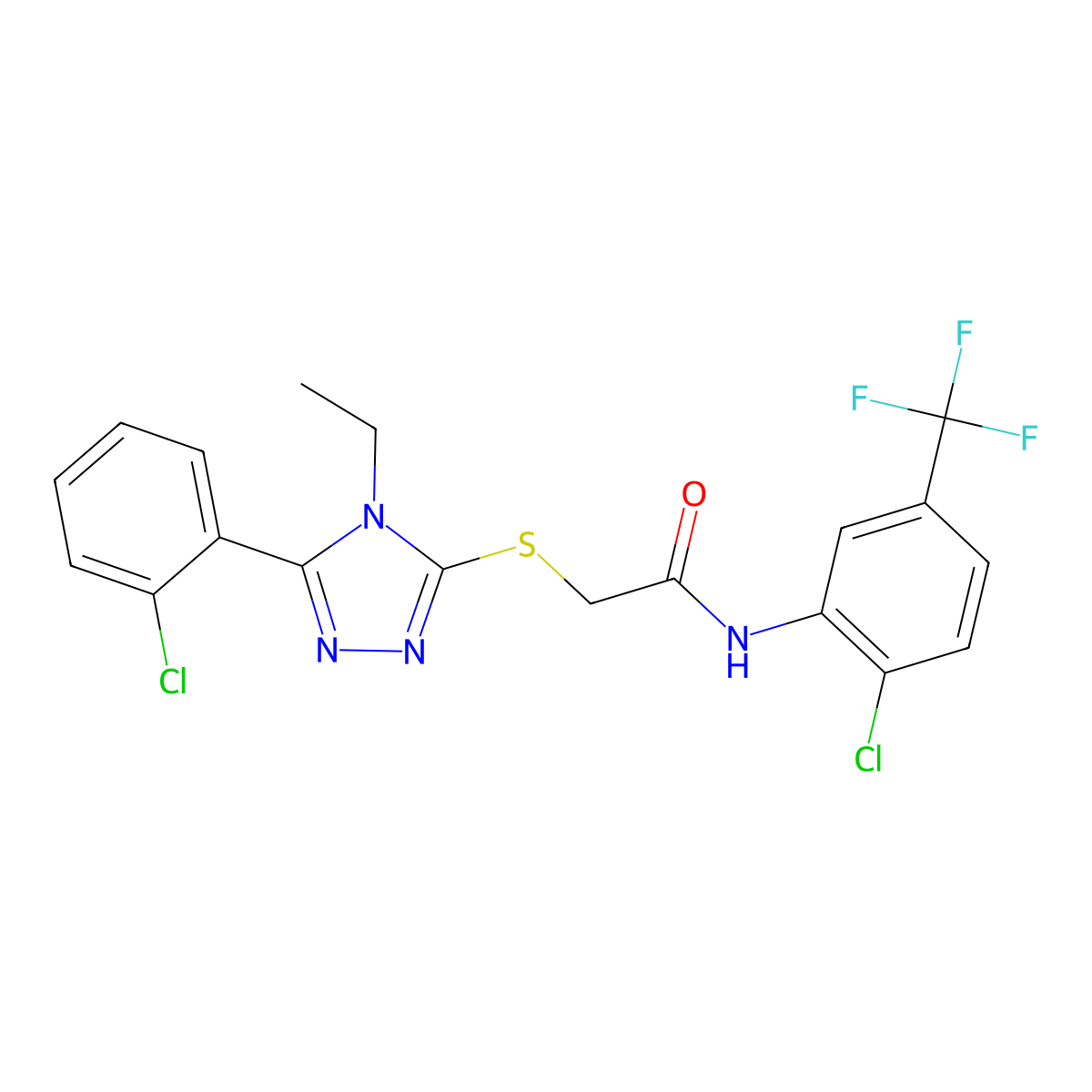 2-{[5-(2-chlorophenyl)-4-ethyl-4H-1,2,4-triazol-3-yl]sulfanyl}-N-[2-chloro-5-(trifluoromethyl)phenyl]acetamide molecular structure, CAS 532940-18-4