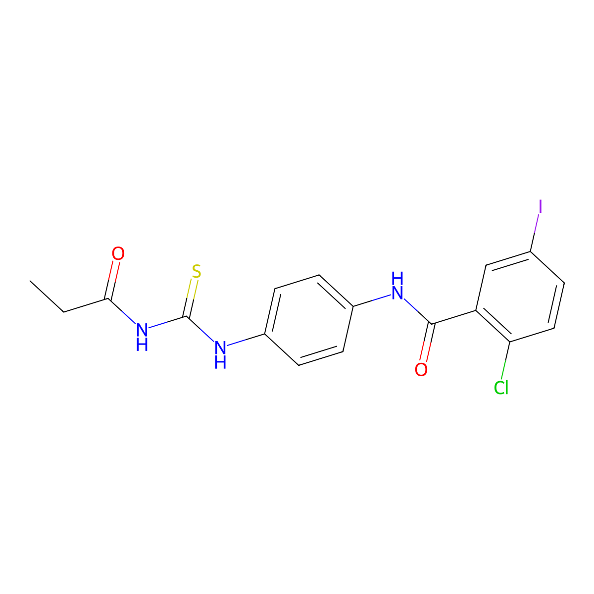2-chloro-5-iodo-N-[4-(propanoylcarbamothioylamino)phenyl]benzamide molecular structure, CAS 532941-69-8