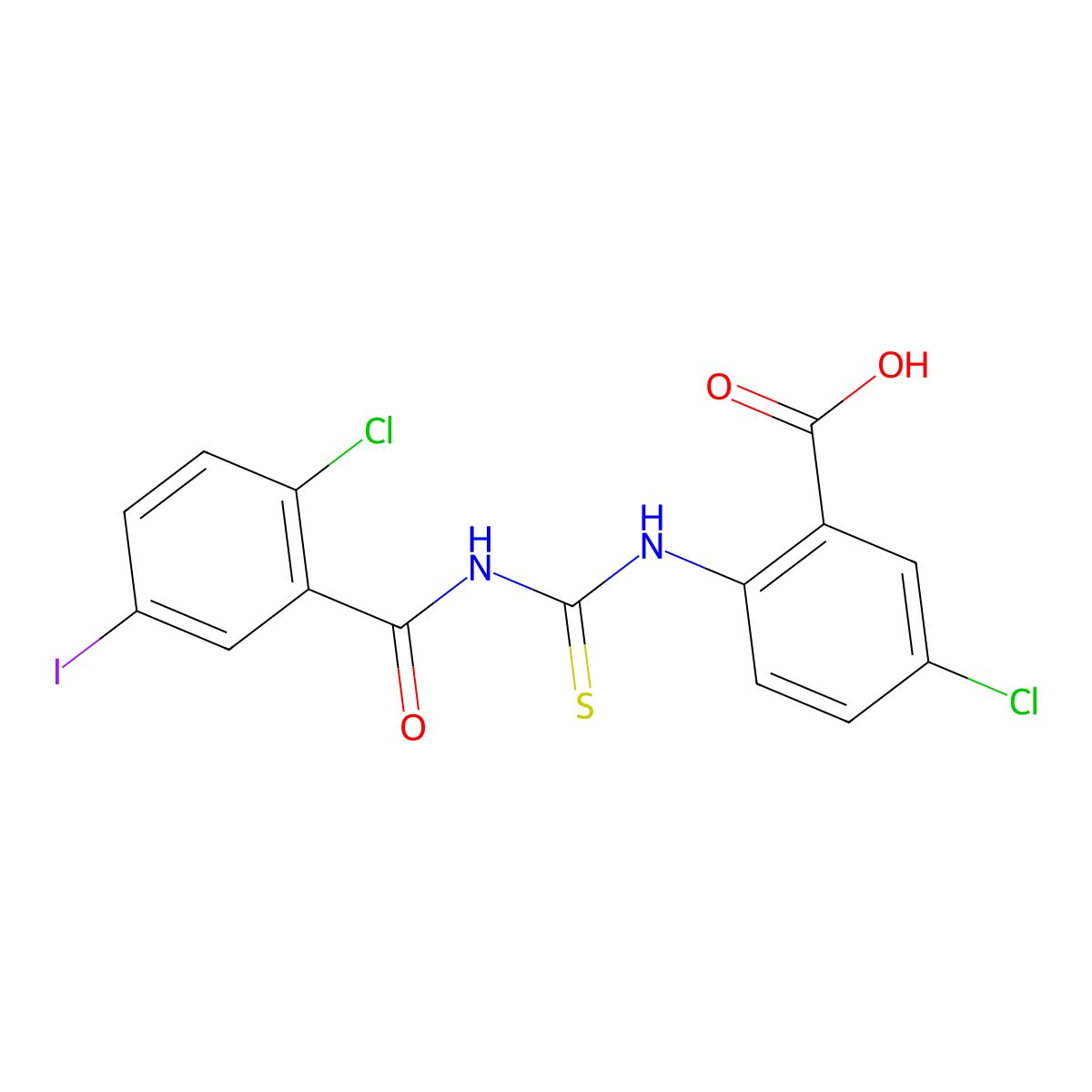 5-Chloro-2-({[(2-chloro-5-iodophenyl)carbonyl]carbamothioyl}amino)benzoic acid molecular structure, CAS 532942-70-4