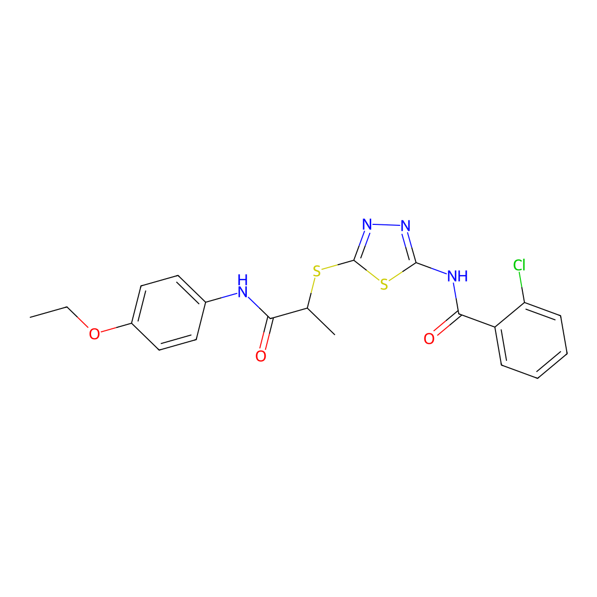 2-chloro-N-[5-[1-(4-ethoxyanilino)-1-oxopropan-2-yl]sulfanyl-1,3,4-thiadiazol-2-yl]benzamide molecular structure, CAS 532943-61-6
