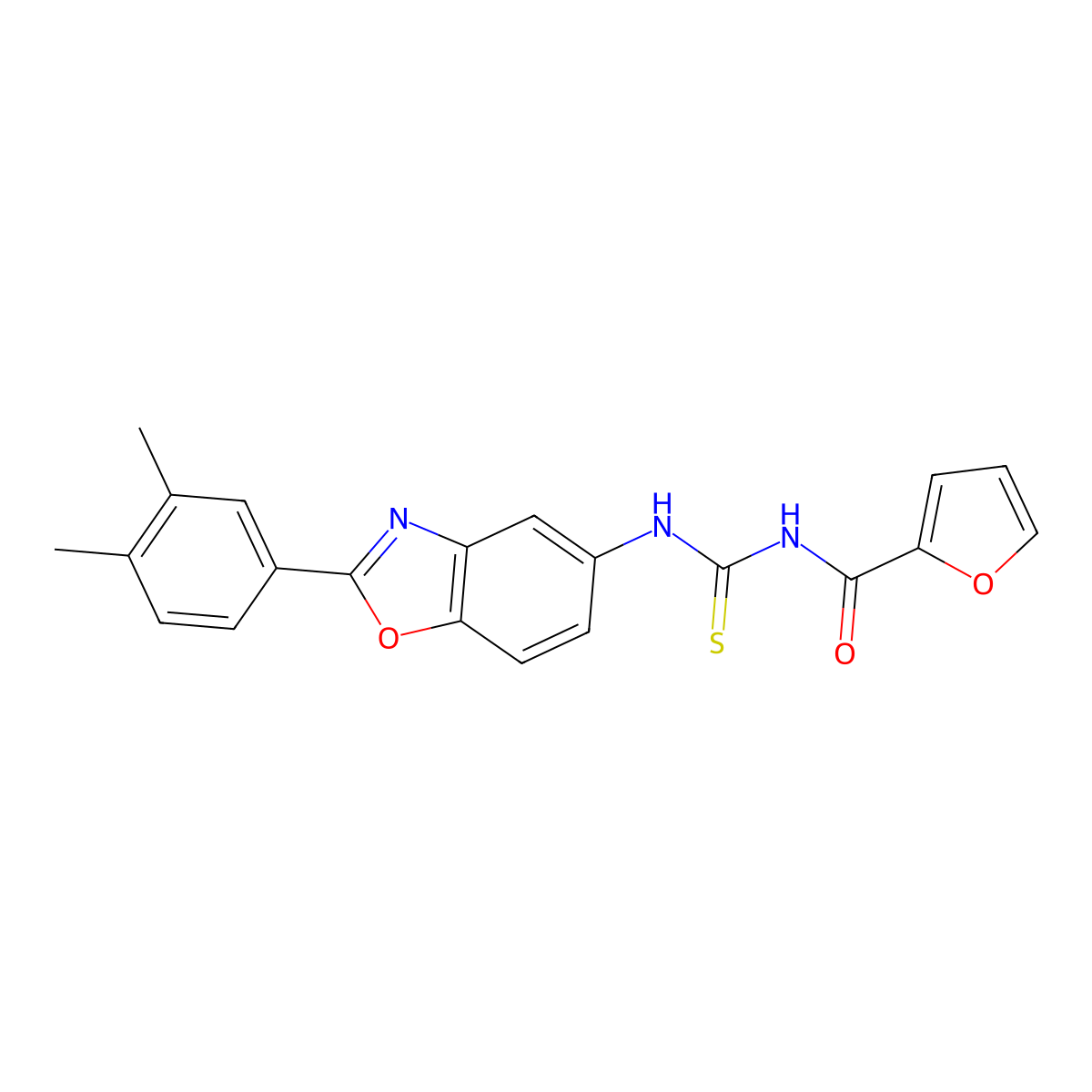 N-[[2-(3,4-dimethylphenyl)-1,3-benzoxazol-5-yl]carbamothioyl]furan-2-carboxamide molecular structure, CAS 532945-35-0